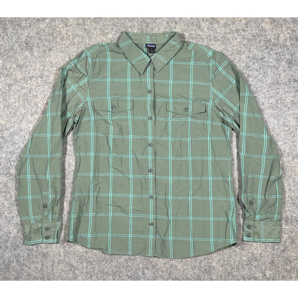 Patagonia Green Plaid Button-Down Shirt with Teal Windowpane